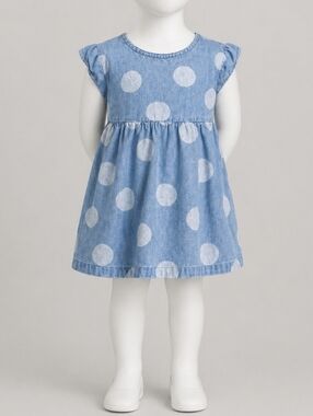 Carter's Baby Girls Blue Denim White Polka Dot Empire Waist Dress Size 9M Summer